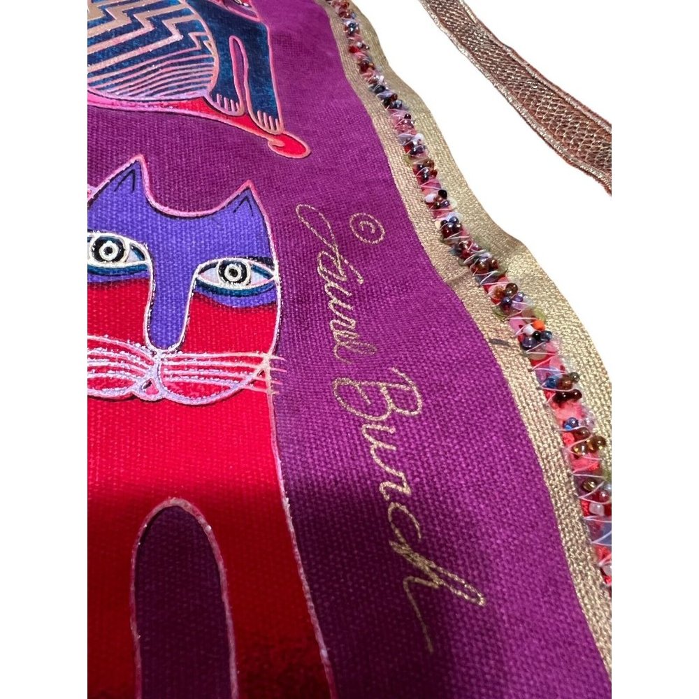 Laurel Burch Cat Geometric Large Shoulder Tote Bag Beaded Inner Pockets EUC - Picture 12 of 13